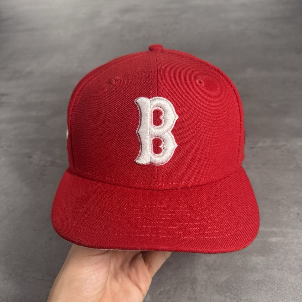 Hat Club Boston Red Sox New Era Cap Red Pink White 7 5/8 WS Side Patch‎ Fitted - Picture 2 of 7